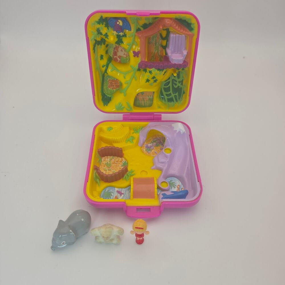 Vintage 1989 Polly Pocket Bluebird Wild World Zoo Compact + Polly & 2 Animals